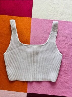 Aritzia White Ribbed Square-Neck Crop Tank
